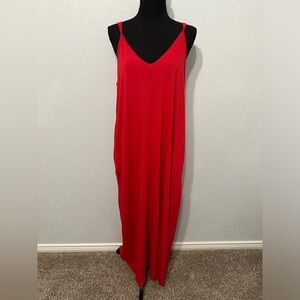 Red maxi dress with pockets